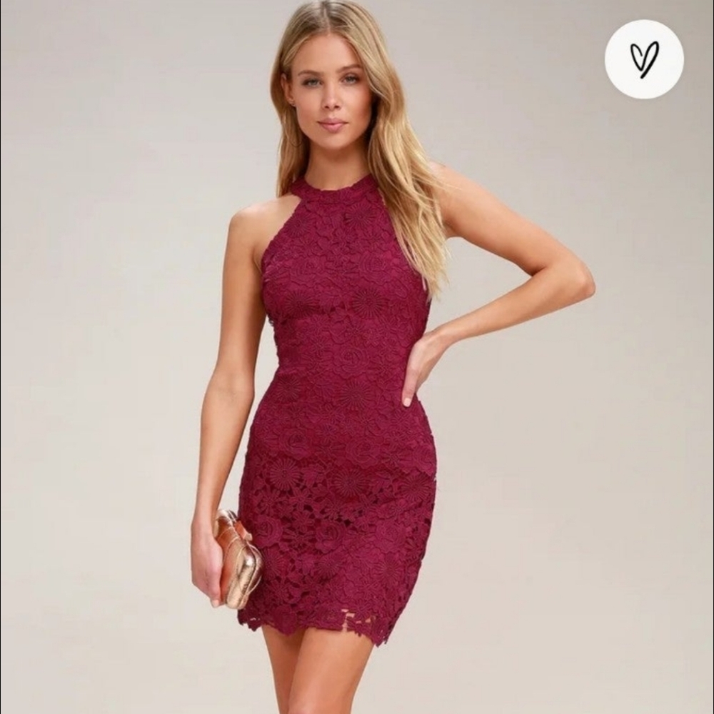 Lulus Love Poem Burgundy Lace Dress
